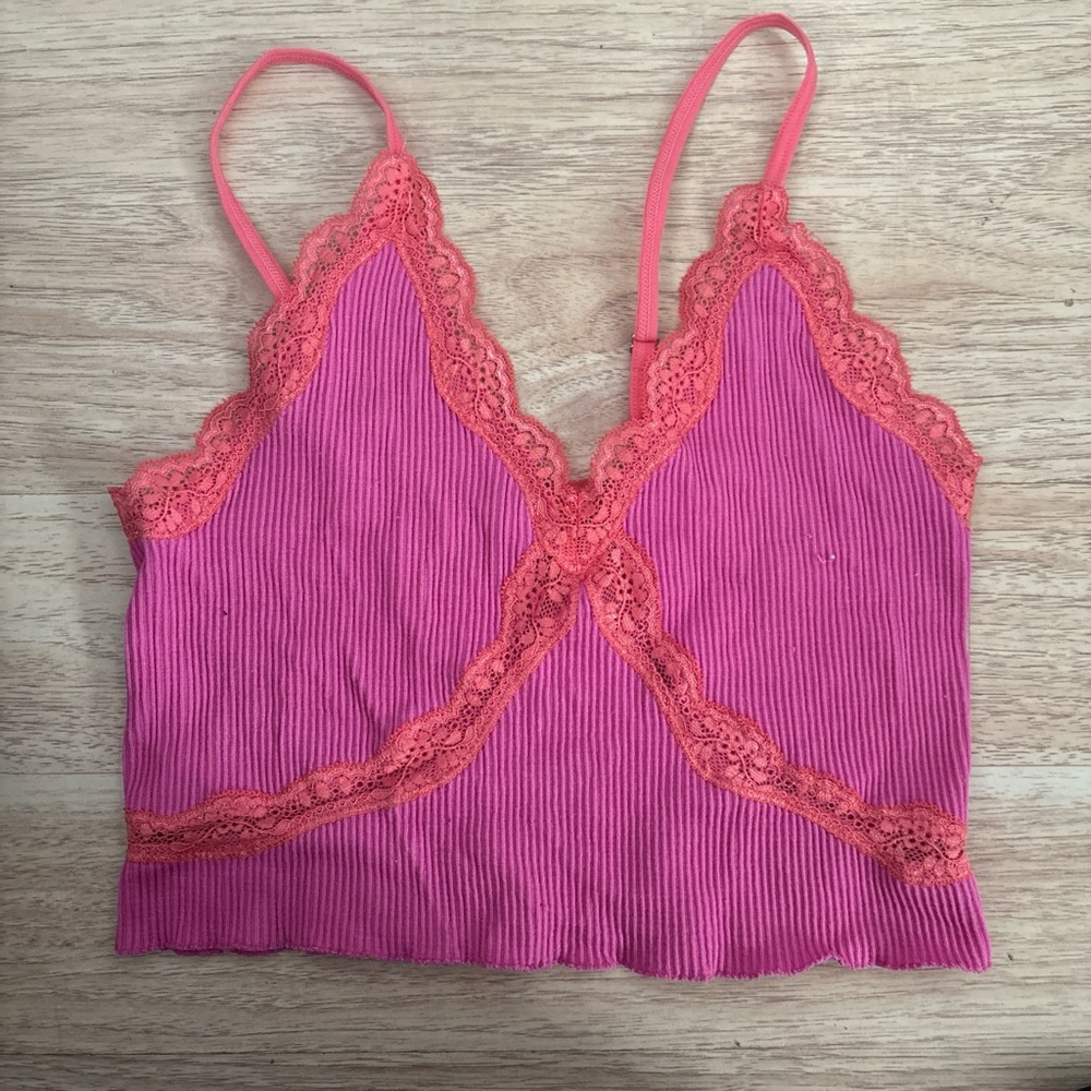 Pink and Orange Lace Trim Cami Top